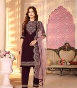 Purple  Semi Stitched Top With Stitched  Bottom and Net Dupatta Embroidered Straight Kurta Dress