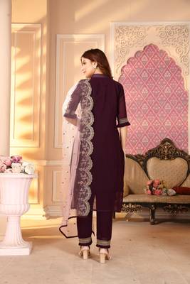 Purple  Semi Stitched Top With Stitched  Bottom and Net Dupatta Embroidered Straight Kurta Dress 2