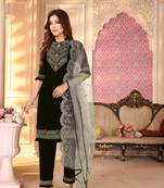 Black  Semi Stitched Top With Stitched  Bottom and Net Dupatta Embroidered Straight Kurta Dress