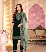 Green  Semi Stitched Top With Stitched  Bottom and Net Dupatta Embroidered Straight Kurta