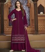 Wine embroidered faux georgette salwar
