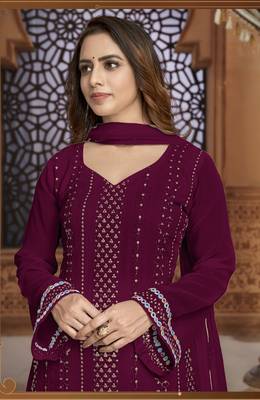 Wine embroidered faux georgette salwar 2