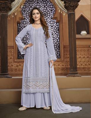 Lavender embroidered faux georgette salwar 1