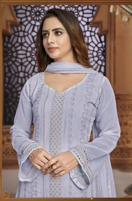 Lavender embroidered faux georgette salwar 2