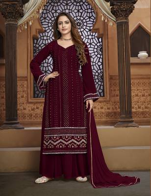 Maroon embroidered faux georgette salwar 1
