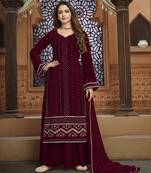 Maroon embroidered faux georgette salwar
