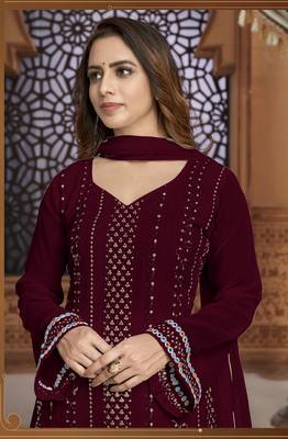 Maroon embroidered faux georgette salwar 2
