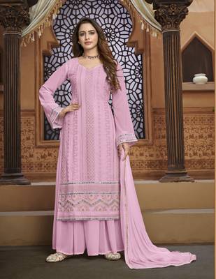 Pink embroidered faux georgette salwar 1