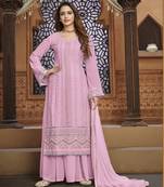 Pink embroidered faux georgette salwar