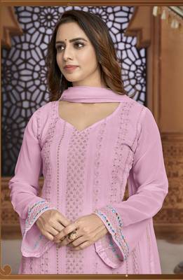 Pink embroidered faux georgette salwar 2