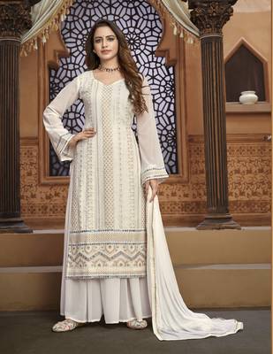White embroidered faux georgette salwar 1
