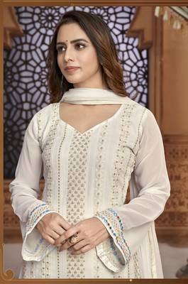 White embroidered faux georgette salwar 2