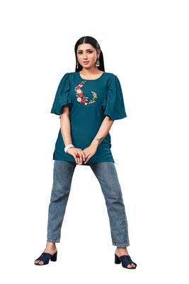 Teal embroidered rayon party-tops 1