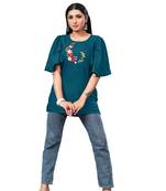Teal embroidered rayon party-tops