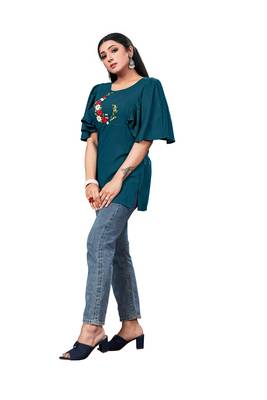 Teal embroidered rayon party-tops 2