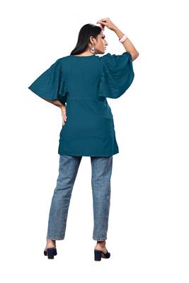 Teal embroidered rayon party-tops 4