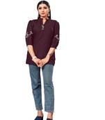 Purple embroidered rayon party-tops