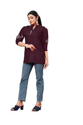 Purple embroidered rayon party-tops 2