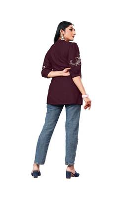 Purple embroidered rayon party-tops 4