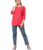 Coral embroidered rayon party-tops