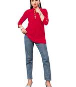 Red embroidered rayon party-tops