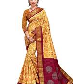 Beige printed bhagalpuri silk saree with blouse