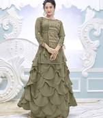 Green Color Embroidered Faux Georgette Semi Stitched Lehenga Suit