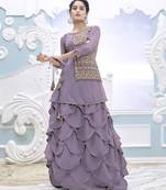 Grey Color Embroidered Faux Georgette Semi Stitched Lehenga Suit