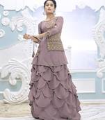Purple Color Embroidered Faux Georgette Semi Stitched Lehenga Suit