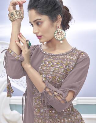Purple Color Embroidered Faux Georgette Semi Stitched Lehenga Suit 2