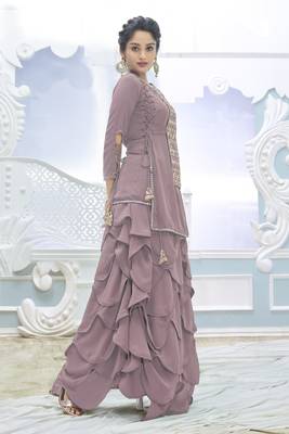 Purple Color Embroidered Faux Georgette Semi Stitched Lehenga Suit 3