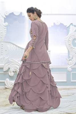 Purple Color Embroidered Faux Georgette Semi Stitched Lehenga Suit 4