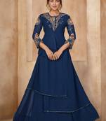 Blue Color Embroidered Faux Georgette Stitched Lehenga Suit