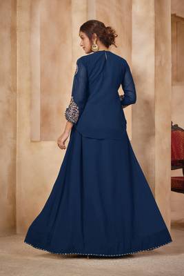 Blue Color Embroidered Faux Georgette Stitched Lehenga Suit 2