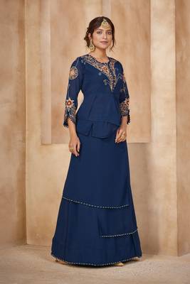 Blue Color Embroidered Faux Georgette Stitched Lehenga Suit 3