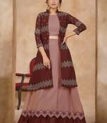 Maroon Color Solid Faux Georgette Semi Stitched Lehenga With Jacket