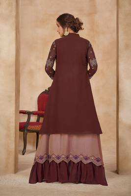 Maroon Color Solid Faux Georgette Semi Stitched Lehenga With Jacket 2