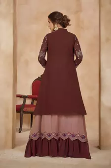 Maroon Color Solid Faux Georgette Semi Stitched Lehenga With Jacket