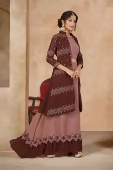 Maroon Color Solid Faux Georgette Semi Stitched Lehenga With Jacket