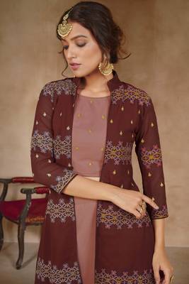 Maroon Color Solid Faux Georgette Semi Stitched Lehenga With Jacket 4
