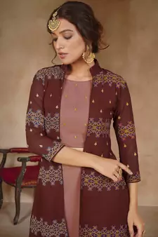 Maroon Color Solid Faux Georgette Semi Stitched Lehenga With Jacket
