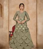 Green Color Embroidered Faux Georgette Semi Stitched Lehenga Suit