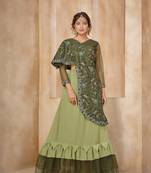 Green Color Solid Faux Georgette Semi Stitched Lehenga With Jacket