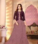 Purple Color Embroidered Faux Georgette Semi Stitched Lehenga With Jacket