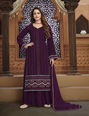 Purple embroidered faux georgette salwar 1