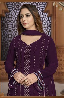 Purple embroidered faux georgette salwar 2