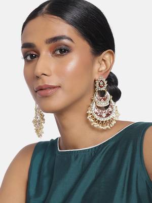 Maroon kundan Yellow Gold Alloy Earrings 4