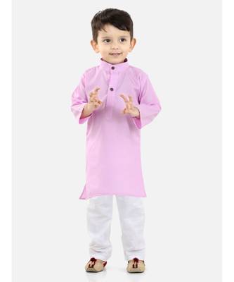 BownBee Boys Stand Collar Cotton Kurta pajama Lilac 1