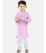 BownBee Boys Stand Collar Cotton Kurta pajama Lilac