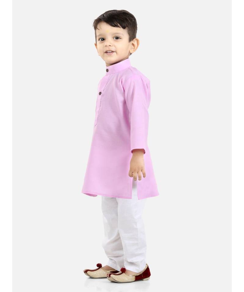 BownBee Boys Stand Collar Cotton Kurta pajama Lilac